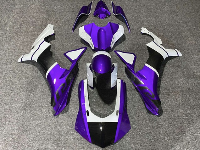 Carenagens Moto Yamaha R1 2015-2019 - Branco Roxo Fibra de Carbono Accents
