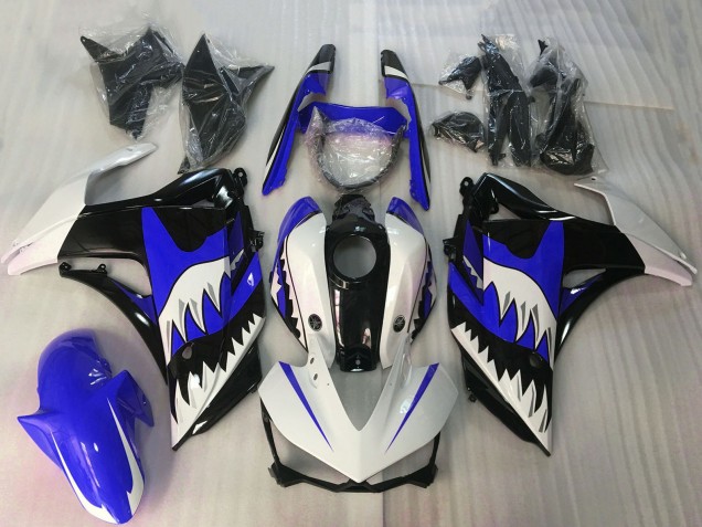 Carenagens Moto Yamaha R3 2015-2018 - Branco Azul Preto Brilhante Tubarão