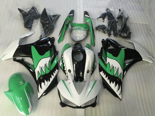 Carenagem Moto Yamaha R3 2015-2018 - Branco Verde Preto Tubarão
