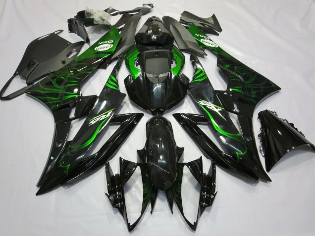 Carenagens Moto Yamaha R6 2006-2007 - Preto Brilhante Verde Chama