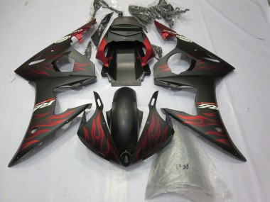 Carenagens Moto Yamaha R6 2003-2004 - Preto Fosco Vermelho Chama