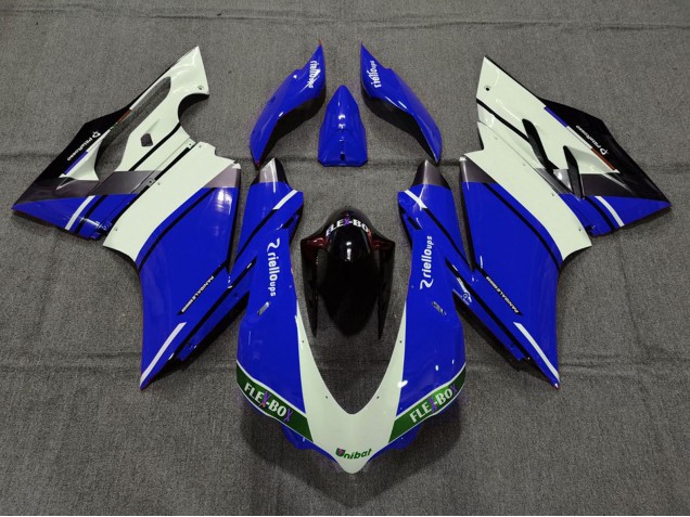 Carenagens Moto Ducati 959 1299 2015-2020 - Azul Branco Preto Brilhante Unibat Flex-Box OEM Estilo