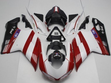 Carenagem Moto Ducati 848 1098 1198 2007-2014 - Branco Vermelho Preto Brilhante