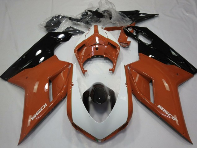 Carenagens Moto Ducati 1098 2007-2014 - Brown Branco Preto Brilhante
