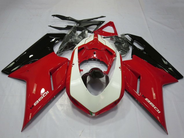 Carenagens Moto Ducati 1098 2007-2014 - Vermelho Brilhante Branco Preto Brilhante