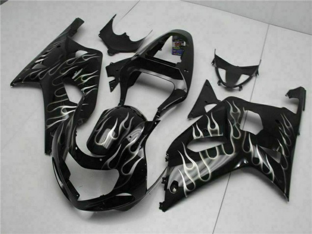 Carenagens Moto Suzuki GSXR 600/750 2001-2003 - Preto Brilhante Prata Chama