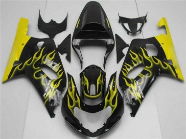 Carenagens Moto Suzuki GSXR 600/750 2001-2003 - Preto Brilhante Amarelo Chama