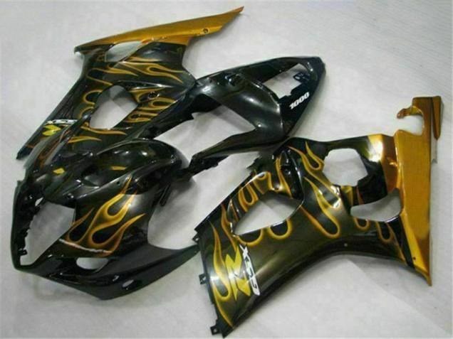 Carenagens Moto Suzuki GSXR 1000 2003-2004 - Preto Brilhante Ouro Chama