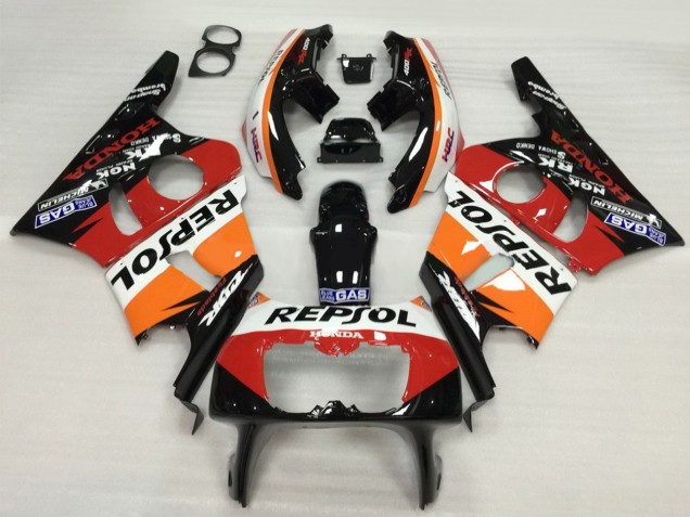 Carenagem Moto Honda CBR400RR NC23 1987-1989 - Laranja Branco Vermelho Preto Brilhante Repsol HRC