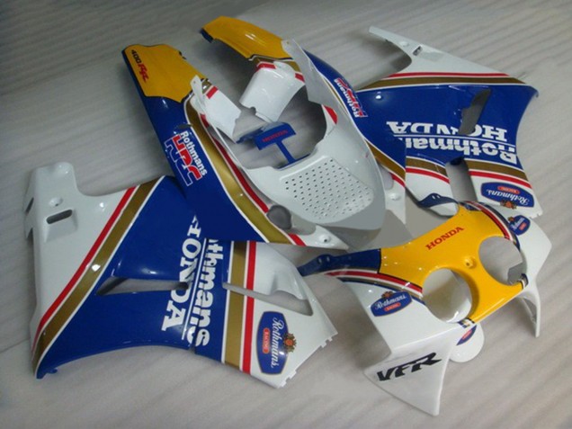 Carenagens Moto Honda VFR400R NC30 1988-1992 - Branco Azul Amarelo Rothmans