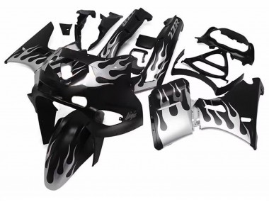 Carenagens Moto Kawasaki ZZR600 1998-2003 - Preto Brilhante Prata Chama