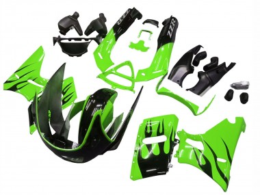 Carenagens Moto Kawasaki ZZR600 1998-2003 - Verde Preto Brilhante Chama