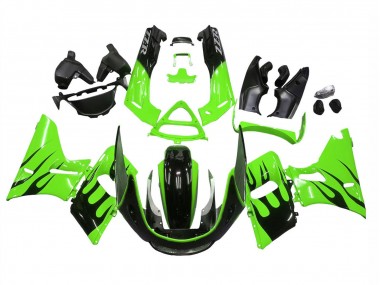 Carenagens Moto Kawasaki ZZR600 1998-2003 - Verde Preto Brilhante Chama