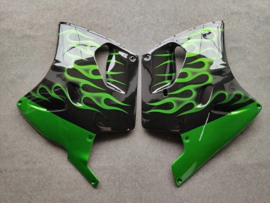 Carenagens Moto Kawasaki ZZR1100 1993-2003 - Preto Brilhante Verde Chama