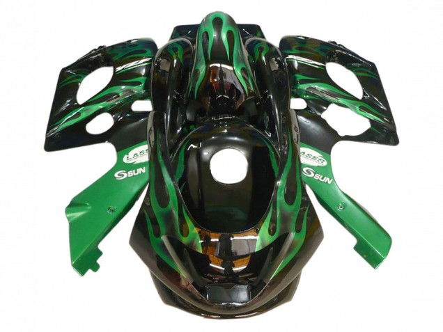 Carenagens Moto Yamaha YZF600R Thundercat 1996-2007 - Preto Verde Escuro Chama