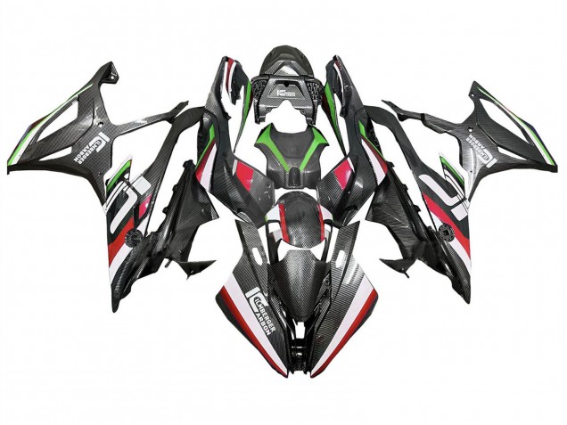 Carenagens Moto BMW S1000RR 2019-2022 - Preto Vermelho Verde Fibra de Carbono