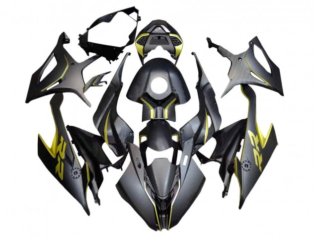 Carenagens Moto BMW S1000RR 2019-2022 - Preto Amarelo Fibra de Carbono