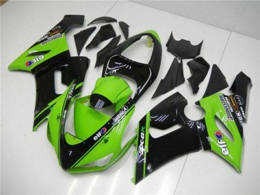 Carenagens Moto Kawasaki ZX6R 2005-2006 - Verde Preto Brilhante Elf