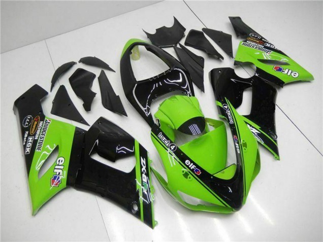 Carenagens Moto Kawasaki ZX6R 2005-2006 - Verde Preto Brilhante Elf
