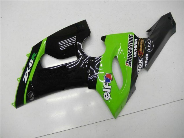 Carenagens Moto Kawasaki ZX6R 2005-2006 - Verde Preto Brilhante Elf