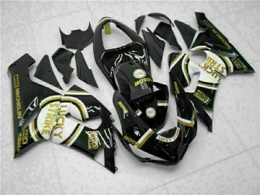 Carenagens Moto Kawasaki ZX6R 2005-2006 - Preto Brilhante Branco Ouro Lucky Strike