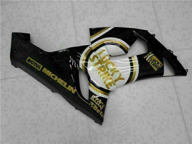 Carenagens Moto Kawasaki ZX6R 2005-2006 - Preto Brilhante Branco Ouro Lucky Strike