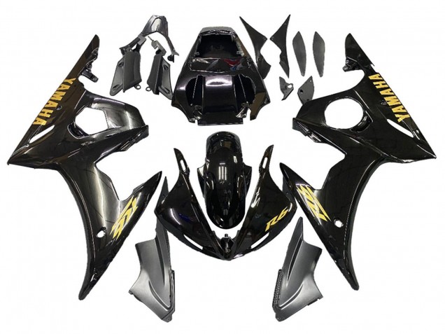 Carenagens Moto Yamaha YZF R6S 2006-2009 - Preto Brilhante Ouro Decalques