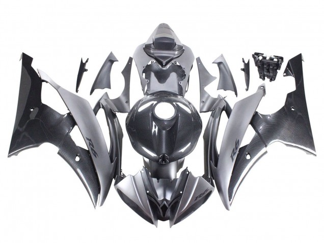 Carenagens Moto Yamaha YZF 600 R6 2008-2016 - Cinzento Preto Fibra de Carbono Estilo