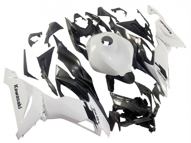 Carenagens Moto Kawasaki ZX6R 2019-2022 - Branco Preto Fibra de Carbono