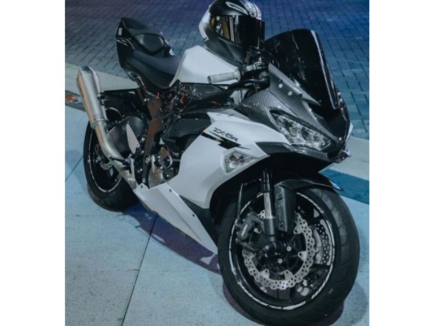 Carenagens Moto Kawasaki ZX6R 2019-2022 - Branco Preto Fibra de Carbono