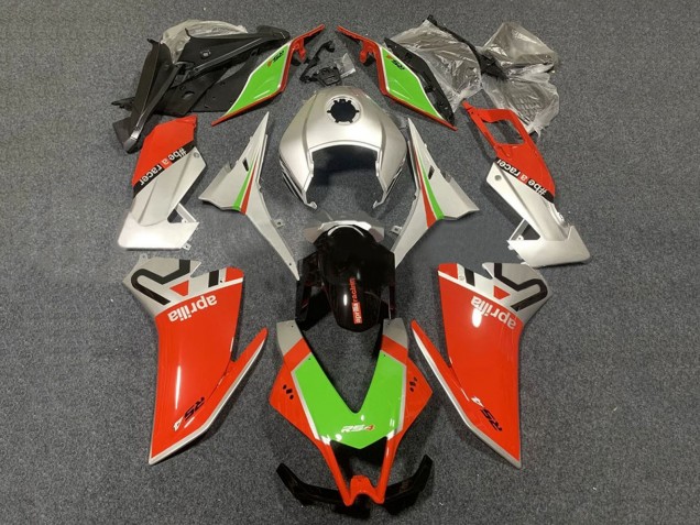 Carenagem Moto Aprilia RS4 50 125 2012-2018 - Prata Vermelho Verde Preto Brilhante