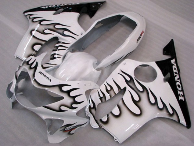 Carenagens Moto Honda CBR600 F4 1999-2000 - Branco Preto Brilhante Chama