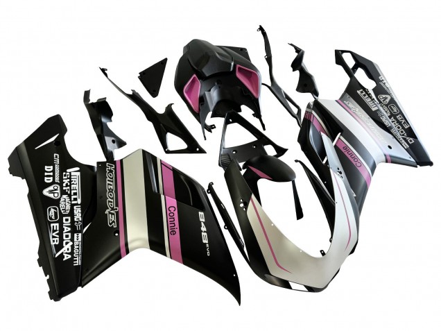 Carenagens Moto Ducati 848 2007-2014 - Branco Rosa Preto Brilhante Connie