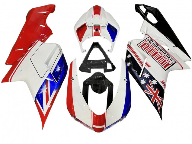 Carenagens Moto Ducati 848/1098/1198 2007-2014 - Branco Vermelho Azul Preto Brilhante