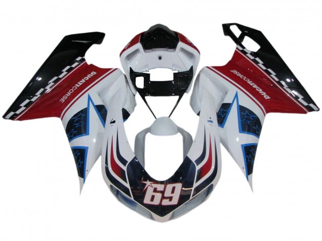 Carenagens Moto Ducati 848/1098/1198 2007-2014 - Branco Vermelho Azul Preto Brilhante Corse 69