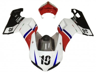 Carenagens Moto Ducati 848/1098/1198 2007-2014 - Branco Vermelho Azul Preto Brilhante 19