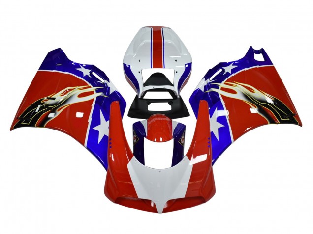 Carenagens Moto Ducati 748/916/996/998 1993-2005 - Branco Vermelho Azul Preto Chama