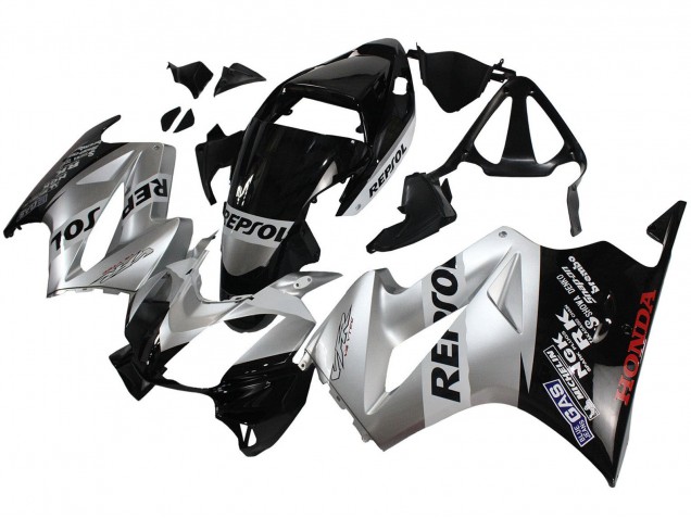 Carenagens Moto Honda VFR 800 2002-2013 - Prata Preto Brilhante Repsol