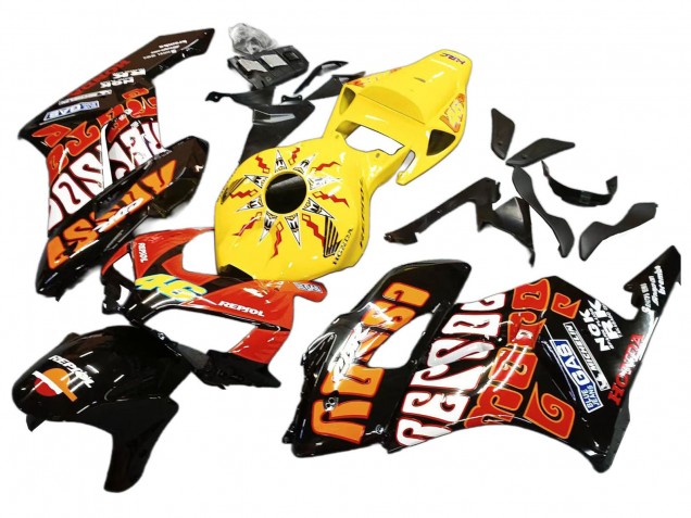 Carenagens Moto Honda CBR1000RR 2004-2005 - Amarelo Laranja Preto Brilhante Repsol Rossi 46