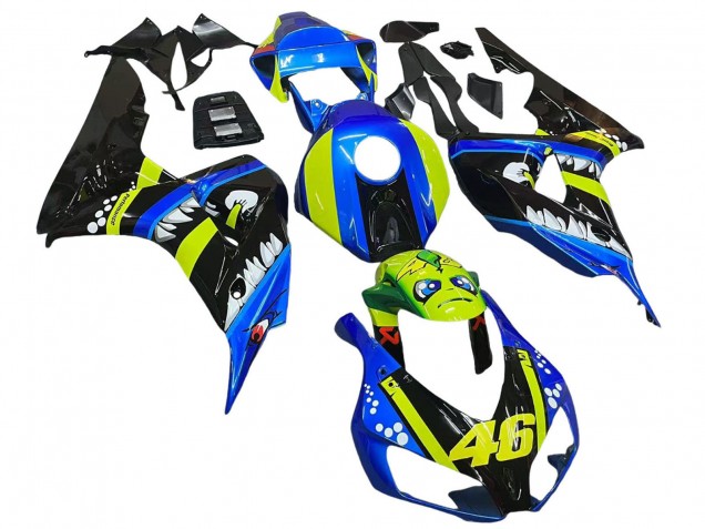 Carenagens Moto Honda CBR1000RR 2006-2007 - Azul Verde Fluorescente Preto Brilhante Tubarão 46