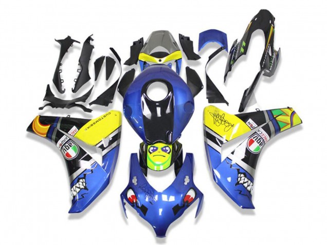 Carenagens Moto Honda CBR1000RR 2008-2011 - Azul Amarelo Preto Brilhante Tubarão