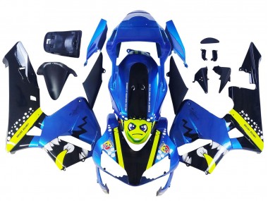 Carenagens Moto Honda CBR600RR 2003-2004 - Azul Amarelo Néon Preto Brilhante Tubarão