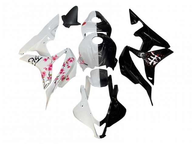 Carenagens Moto Honda CBR600RR 2007-2008 - Branco Cherry Blossom Preto Brilhante Divisão