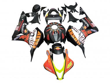 Carenagens Moto Honda CBR600RR 2007-2008 - Preto Fosco Laranja Vermelho Rossi Repsol 46