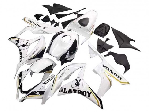 Carenagem Moto Honda CBR600RR 2007-2008 - Branco Ouro Preto Brilhante Playboy