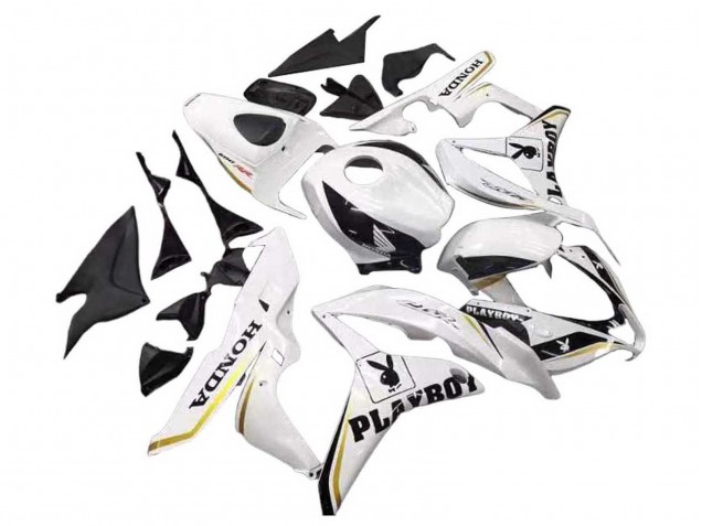 Carenagem Moto Honda CBR600RR 2007-2008 - Branco Ouro Preto Brilhante Playboy