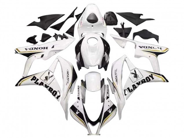 Carenagem Moto Honda CBR600RR 2007-2008 - Branco Ouro Preto Brilhante Playboy