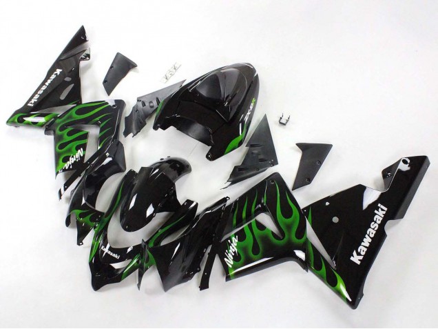 Carenagens Moto Kawasaki ZX10R 2004-2005 - Preto Verde Chama Ninja