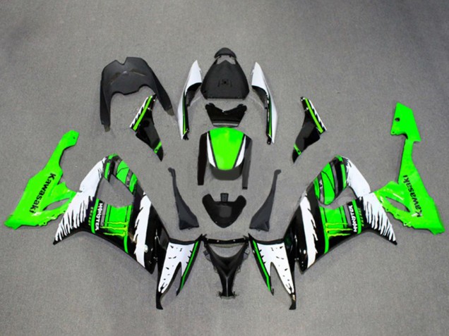Carenagens Moto Kawasaki ZX10R 2008-2010 - Branco Verde Preto Brilhante Chama
