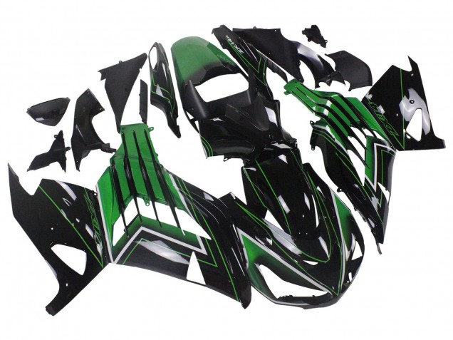 Carenagens Moto Kawasaki ZX14R ZZR1400 2012-2024 - Verde Preto Brilhante Listra